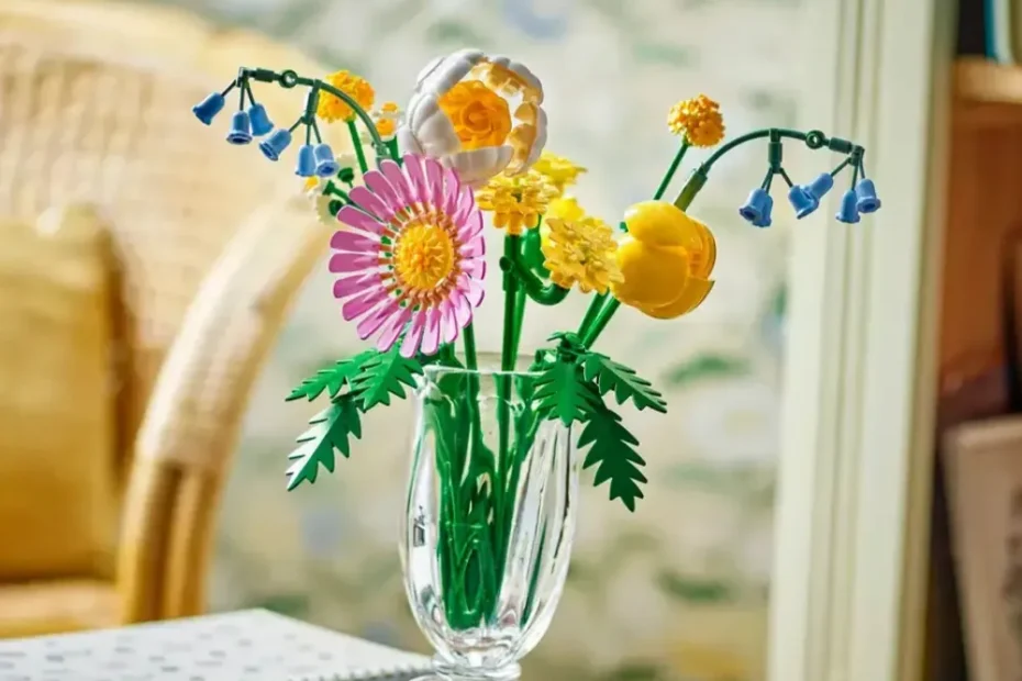 Review LEGO Pequeno Buquê Ensolarado com flores amarelas e rosas em vaso de vidro